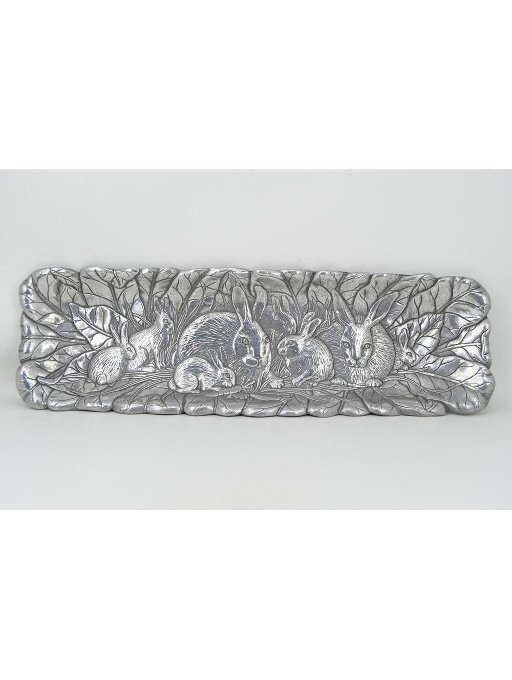 Arthur Court VTG 1990 Bunny Rabbit Cabbage Leaf Easter Aluminum Serving Tray 18"